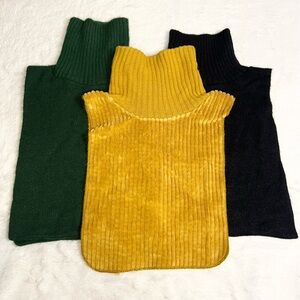 3 Vintage Ribbed Knit Turtleneck Dickies in Green, Yellow, and Black Neck Warmer